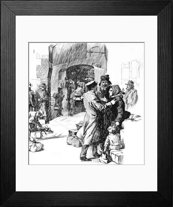 Framed Print : British Customs Officer with Immigrants, London, 1904 Framed Print : British Customs Officer with Immigrants, London, 1904