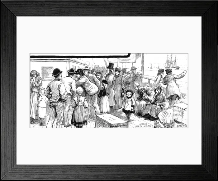 Framed Print : Emigrants queuing for Berth Numbers on their ship, Gravesend