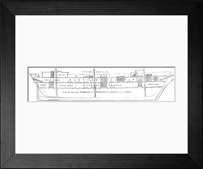 Framed Print : Cross-Section of the Emigrant Ship Bourneuf, 1852