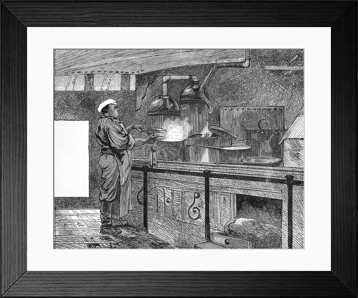 Framed Print : In the galley of the Emigrant Ship Indus, 1872