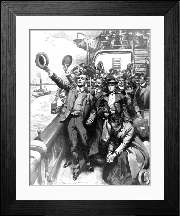 Framed Print : British Emigrants waving goodbye, 1903