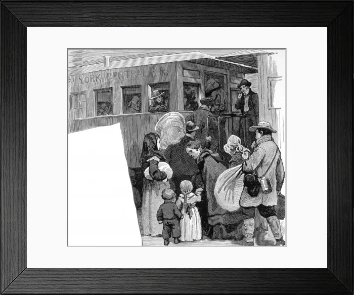 Framed Print : Immigrants getting on trains at New York, 1886 Framed Print : Immigrants getting on trains at New York, 1886