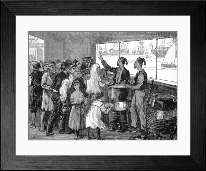 Framed Print : Serving food on the Refugee Ship North Britain, 1882 Framed Print : Serving food on the Refugee Ship North Britain, 1882