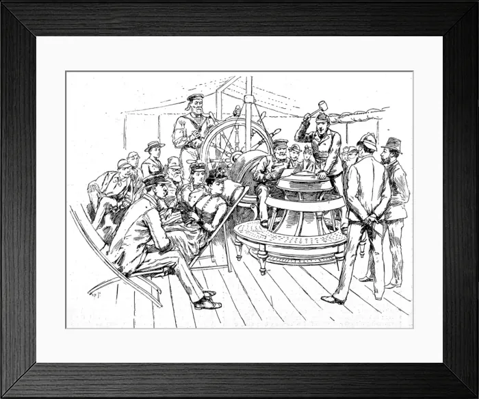 Framed Print : Passengers on the deck of a Trans-Atlantic steamer, 1888
