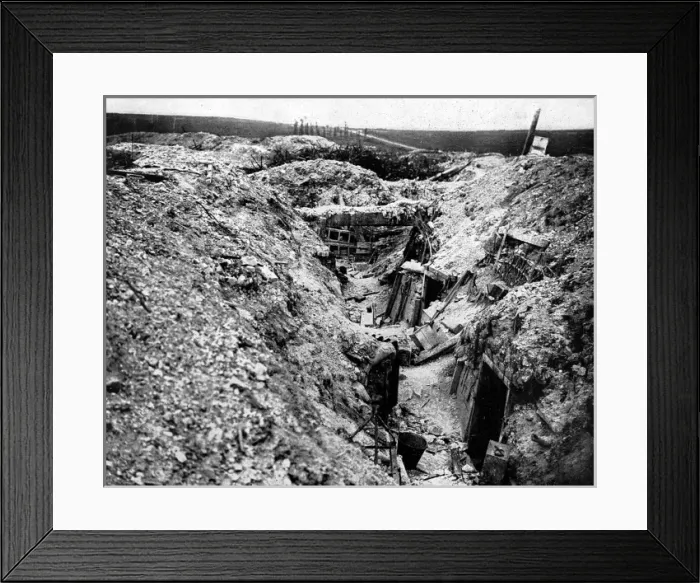 Framed Print : A damaged German trench near the French village of Ovillers- Framed Print : A damaged German trench near the French village of Ovillers-