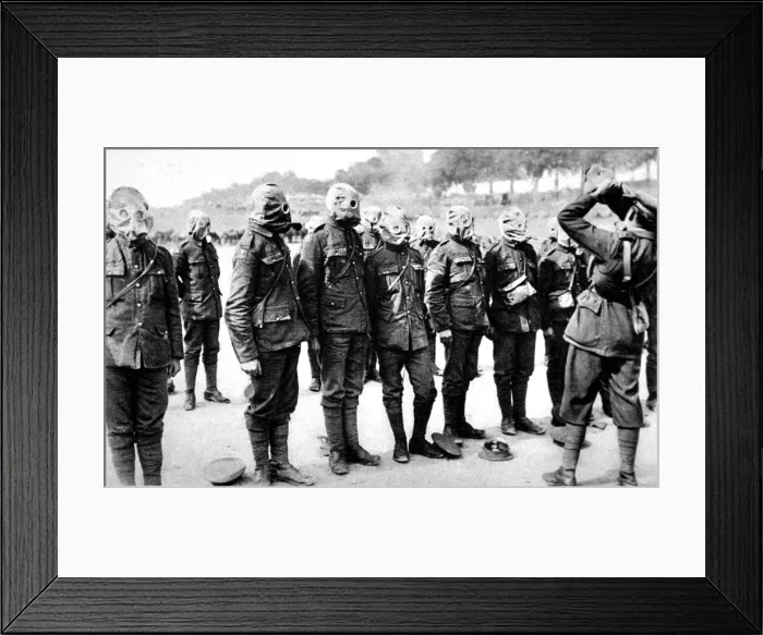 Framed Print : British soldiers at respirator-drill