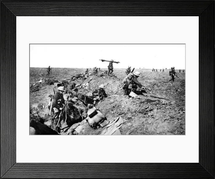 Framed Print : British reserves leaving their trenches during an advance