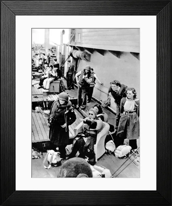 Framed Print : American Red Cross Workers watch a U-boat battle; Second Wor Framed Print : American Red Cross Workers watch a U-boat battle; Second Wor