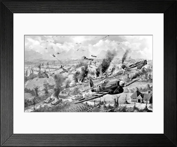 Framed Print : RAF Typhoons attack German tanks, France; Second World War Framed Print : RAF Typhoons attack German tanks, France; Second World War