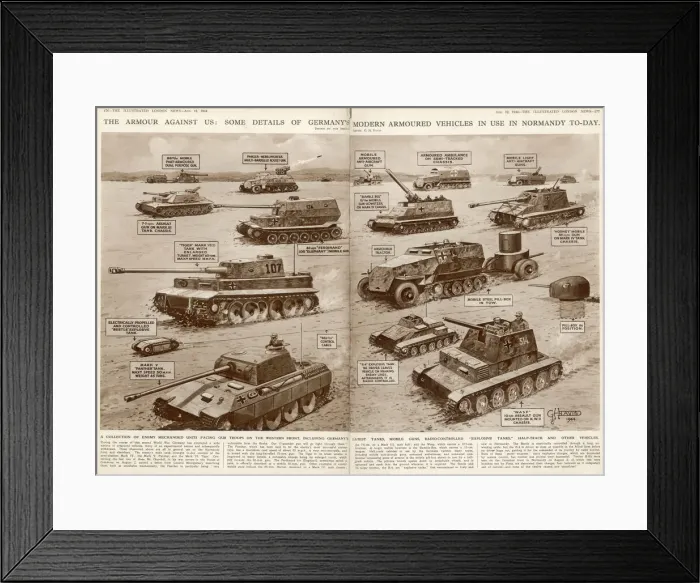 Framed Print : German Armoured Vehicles; Second World War, 1944