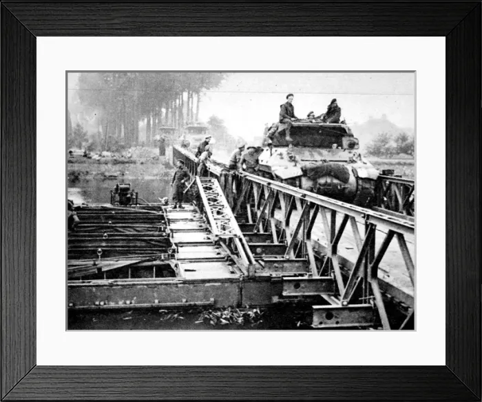 Framed Print : British Tanks crossing a Bailey Bridge, Holland; Second Worl