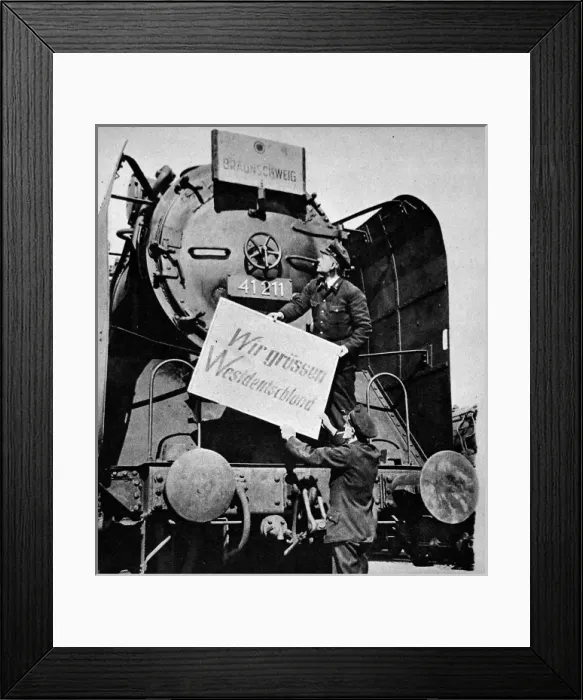 Framed Print : West Berlin Train Crew Prepare to Travel, Berlin, 1949 Framed Print : West Berlin Train Crew Prepare to Travel, Berlin, 1949