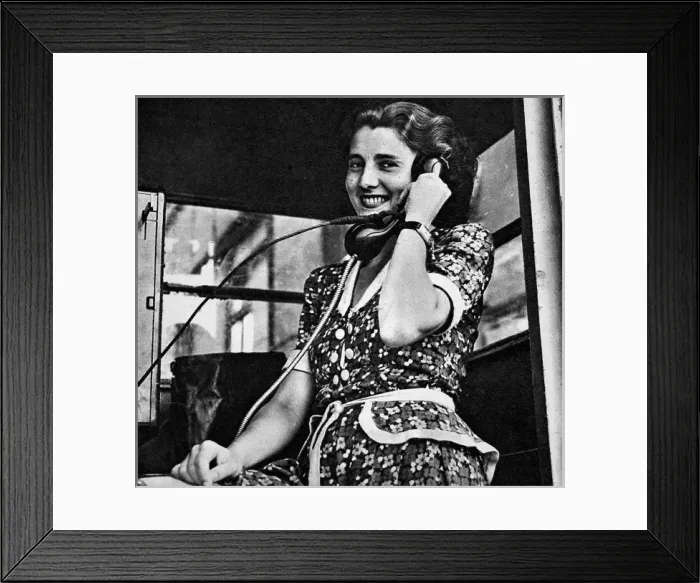 Framed Print : Woman making a telephone call, West Berlin, 1948 Framed Print : Woman making a telephone call, West Berlin, 1948