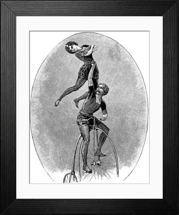 Framed Print : Penny Farthing Trick Cyclists at the Circus, c. 1888