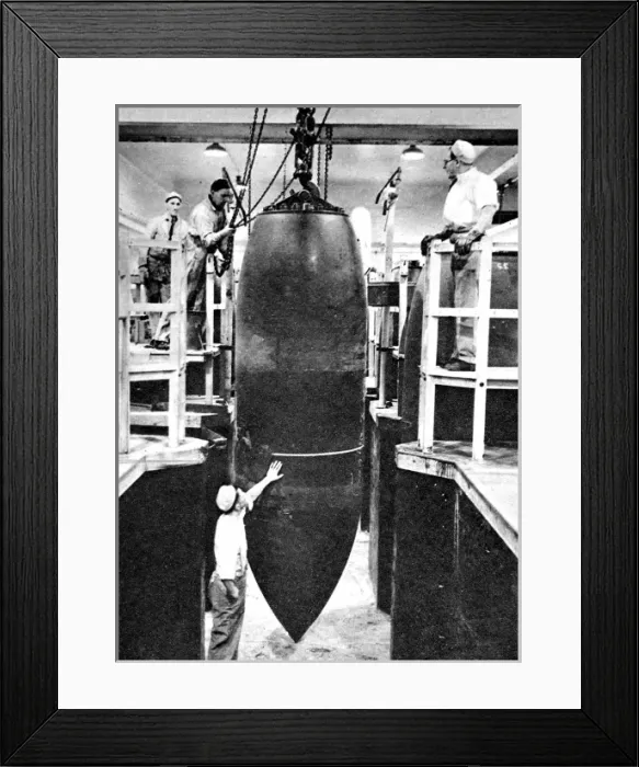 Framed Print : British 10-ton Bomb on the production line; Second World War Framed Print : British 10-ton Bomb on the production line; Second World War