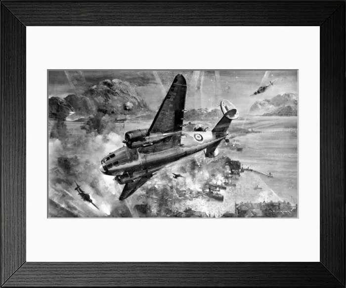 Framed Print : Lockheed Hudsons bombing Aalesund; Second World War, 1941 Framed Print : Lockheed Hudsons bombing Aalesund; Second World War, 1941