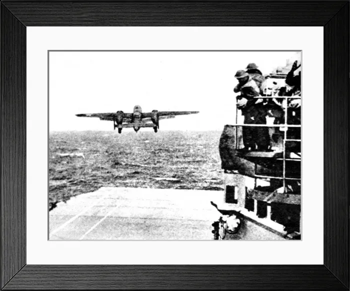 Framed Print : B-25 Mitchell Bomber taking off from Hornet; Second World Framed Print : B-25 Mitchell Bomber taking off from Hornet; Second World