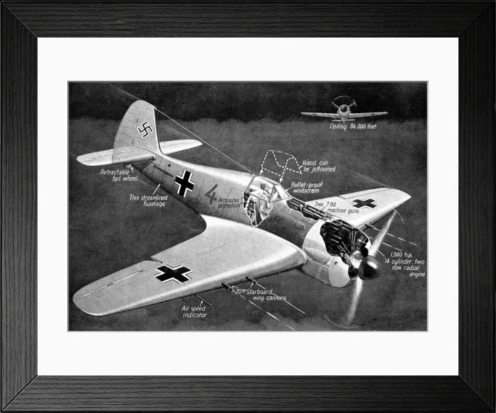 Framed Print : Illustration of FW190 Fighter; Second World War, 1942 Framed Print : Illustration of FW190 Fighter; Second World War, 1942