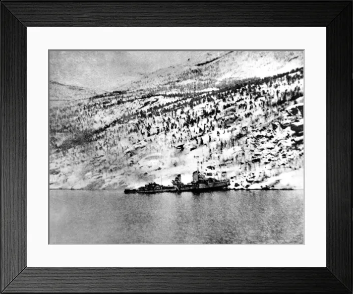 Framed Print : German Destroyer Aground at Narvik; Second World War, 1940 Framed Print : German Destroyer Aground at Narvik; Second World War, 1940