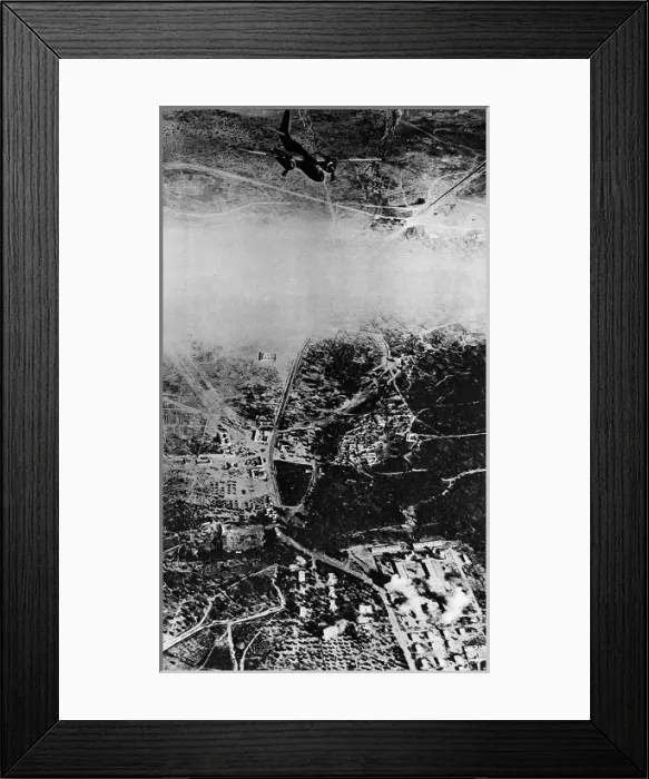 Framed Print : SaF bomber attacking German barracks in North Africa; Secon