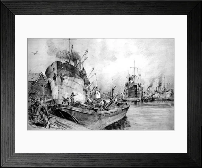 Framed Print : Royal Engineers unloading ships at Surrey Docks, London, 194 Framed Print : Royal Engineers unloading ships at Surrey Docks, London, 194