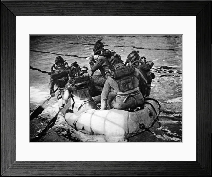 Framed Print : Frogmen in their dinghy, 1945 Framed Print : Frogmen in their dinghy, 1945