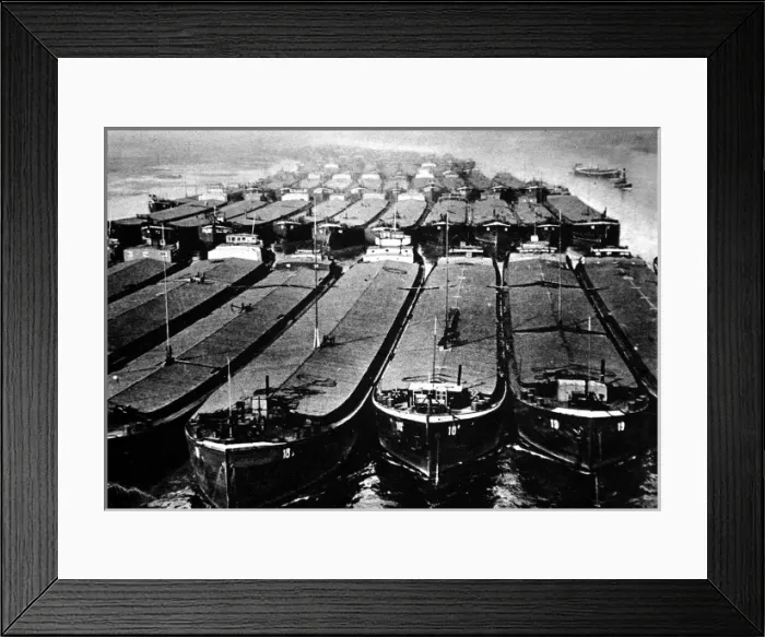 Framed Print : Fleet of German Commercial Barges; Second World War, c. 1940 Framed Print : Fleet of German Commercial Barges; Second World War, c. 1940