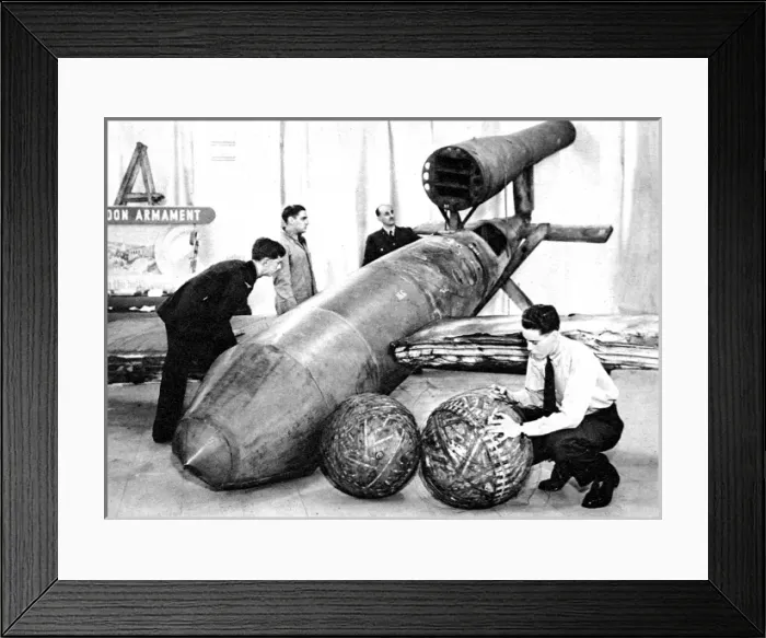 Framed Print : V-1 Flying Bomb exhibited in London; Second World War, 194