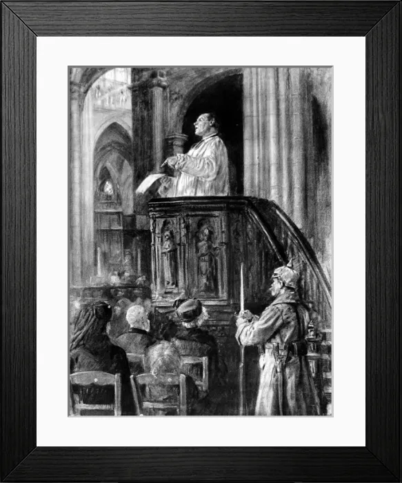 Framed Print : A Belgian Church service under German Guard; First World War Framed Print : A Belgian Church service under German Guard; First World War