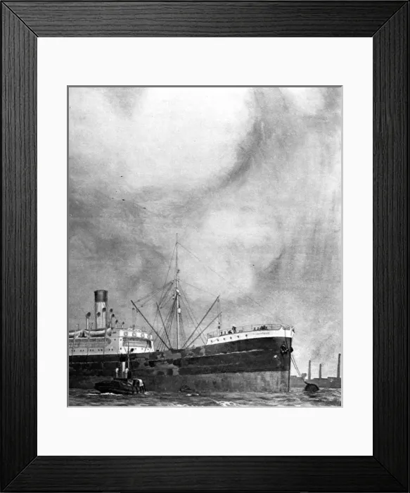 Framed Print : Hoisting a new boiler into a Cargo Liner, 1916