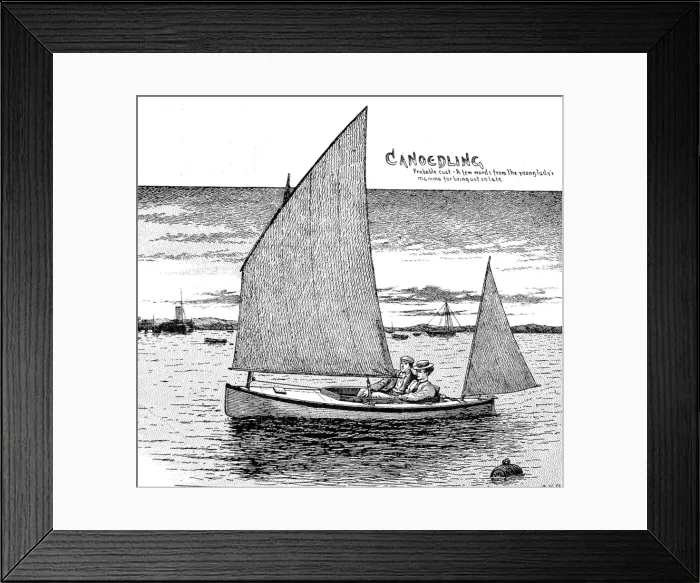 Framed Print : Two people using a Sailing Kayak, Britain, 1898