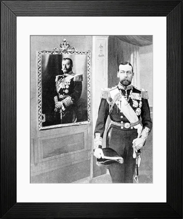Framed Print : King George V beside a portrait of the Czar, 1909 Framed Print : King George V beside a portrait of the Czar, 1909