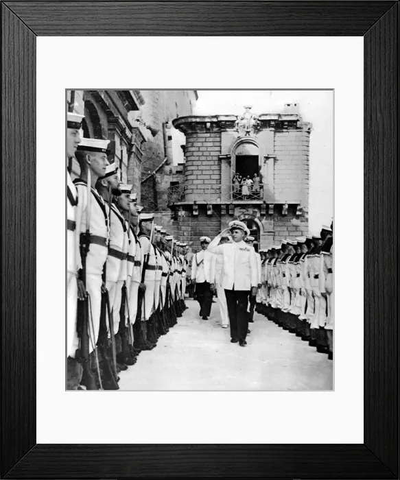 Framed Print : Admiral Dzara inspecting Royal Marines, Malta, Second World