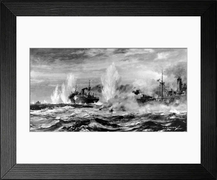 Framed Print : HMS Jervis Bay attacking the Admiral Scheer, Second Worl Framed Print : HMS Jervis Bay attacking the Admiral Scheer, Second Worl