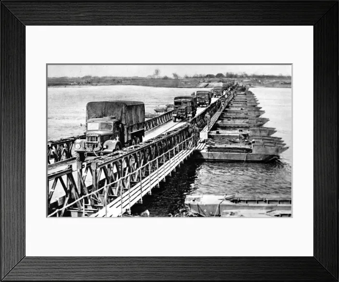 Framed Print : American Trucks crossing a Bailey Bridge, Second World War Framed Print : American Trucks crossing a Bailey Bridge, Second World War
