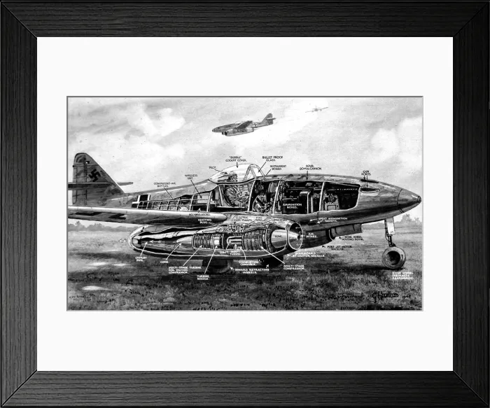 Framed Print : Diagram of a German ME-262 Airplane, Second World War, 1945 Framed Print : Diagram of a German ME-262 Airplane, Second World War, 1945