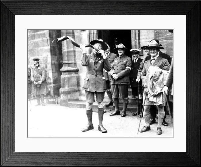 Framed Print : Sir Robert Baden-Powell playing the Kudu Horn, Birkenhead, 1 Framed Print : Sir Robert Baden-Powell playing the Kudu Horn, Birkenhead, 1