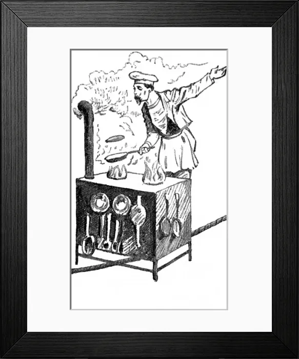 Framed Print : Blondin cooking an omelette in a high-wire act, 19th century Framed Print : Blondin cooking an omelette in a high-wire act, 19th century