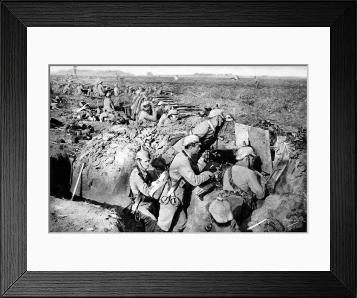 Framed Print : Machine gun in German trenches WWI