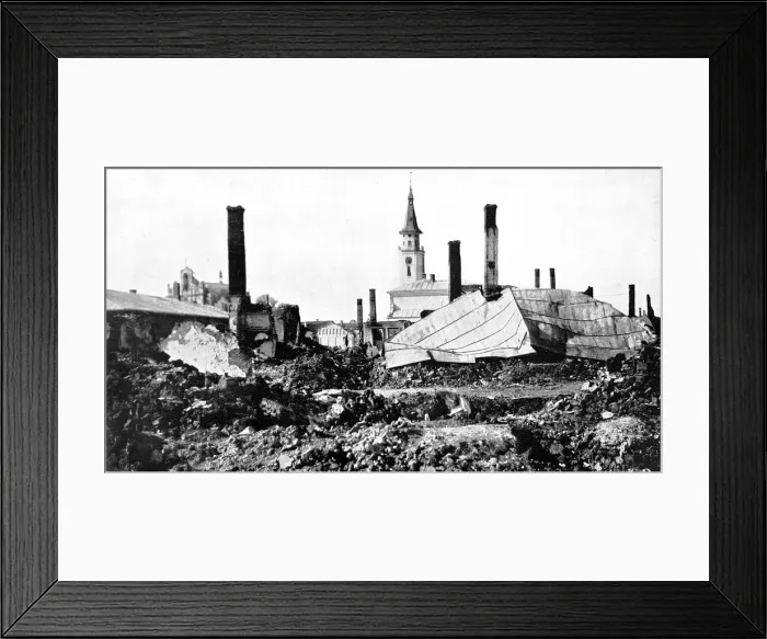 Framed Print : A Galician town shelled by Russian gunners, sparing the churches and public buildings Framed Print : A Galician town shelled by Russian gunners, sparing the churches and public buildings