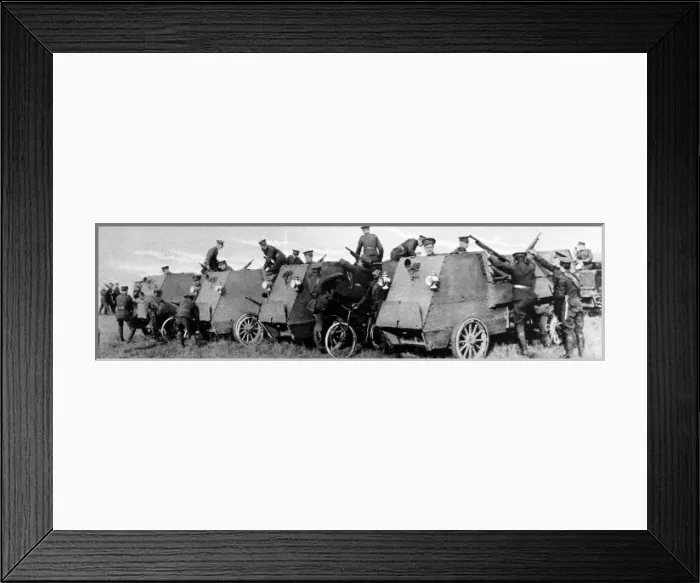 Framed Print : Canadian soldiers inspecting armoured cars at the Salisbury Plain camp Framed Print : Canadian soldiers inspecting armoured cars at the Salisbury Plain camp