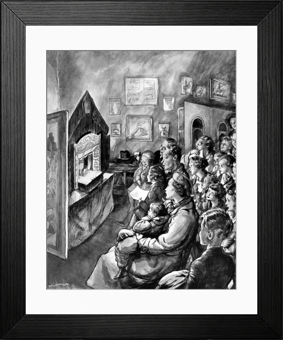 Framed Print : Toy Theatre in Bumpus Bookshop, London, 1935 Framed Print : Toy Theatre in Bumpus Bookshop, London, 1935