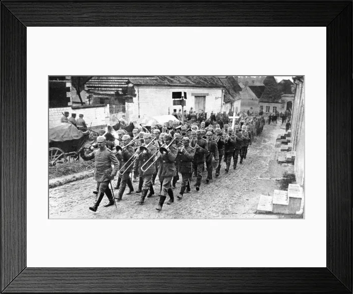 Framed Print : A German band on the march during the war