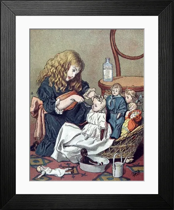 Framed Print : Little Girl Playing with her Dolls, 1888 Framed Print : Little Girl Playing with her Dolls, 1888