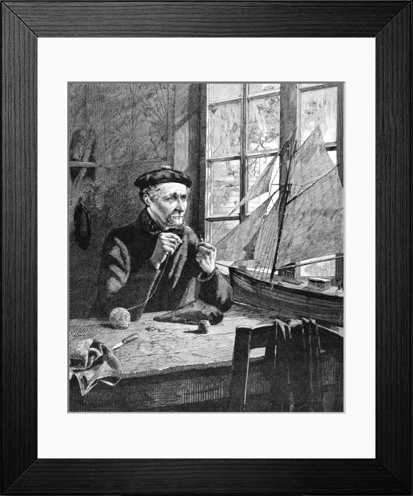 Framed Print : Old Sailor making a Model Boat, 1883 Framed Print : Old Sailor making a Model Boat, 1883