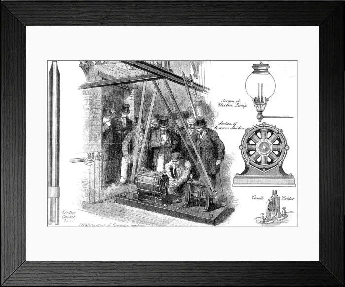 Framed Print : The Gramme Electricity Machine and Light, 1878 Framed Print : The Gramme Electricity Machine and Light, 1878