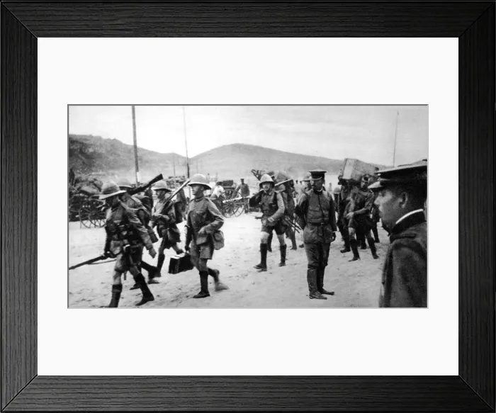 Framed Print : Watched by their Japanese comrades: British troops landed to co-operate against Tsing-Tau Framed Print : Watched by their Japanese comrades: British troops landed to co-operate against Tsing-Tau