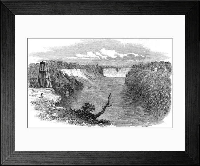 Framed Print : Construction of the Niagara Falls Suspension Bridge, 1849