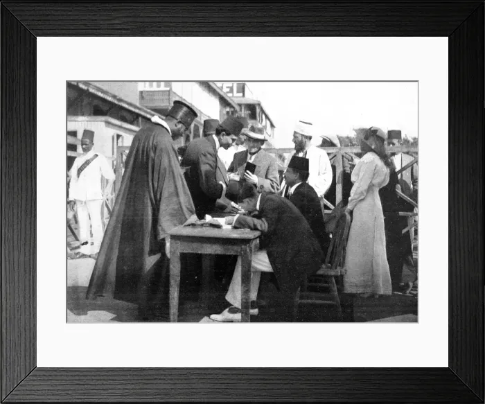 Framed Print : Martial law in Egypt: Examining passports at Port Said since Turkey formally declared war