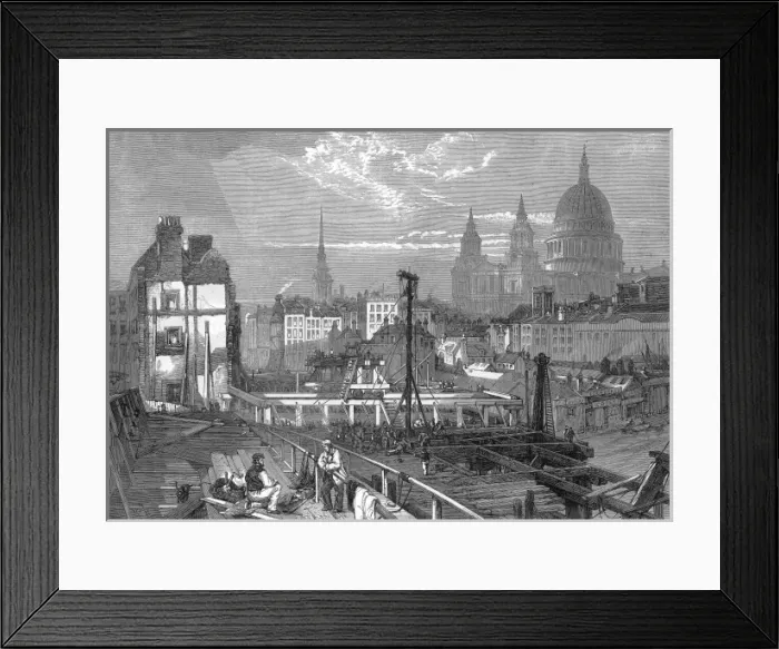 Framed Print : Railway Works at Blackfriars, London, 1864 Framed Print : Railway Works at Blackfriars, London, 1864